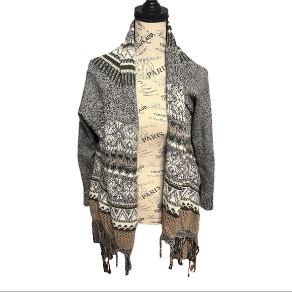 Dehavilland British Design Vintage Fringe Cardigan Open Rustic Nordic Sweater OS - Picture 5 of 10